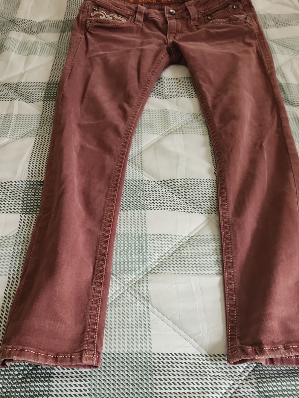 Rock Revival Women's Dusty Rose Embellished Pocket Ankle Skinny Jeans Size 29 - Picture 9 of 9